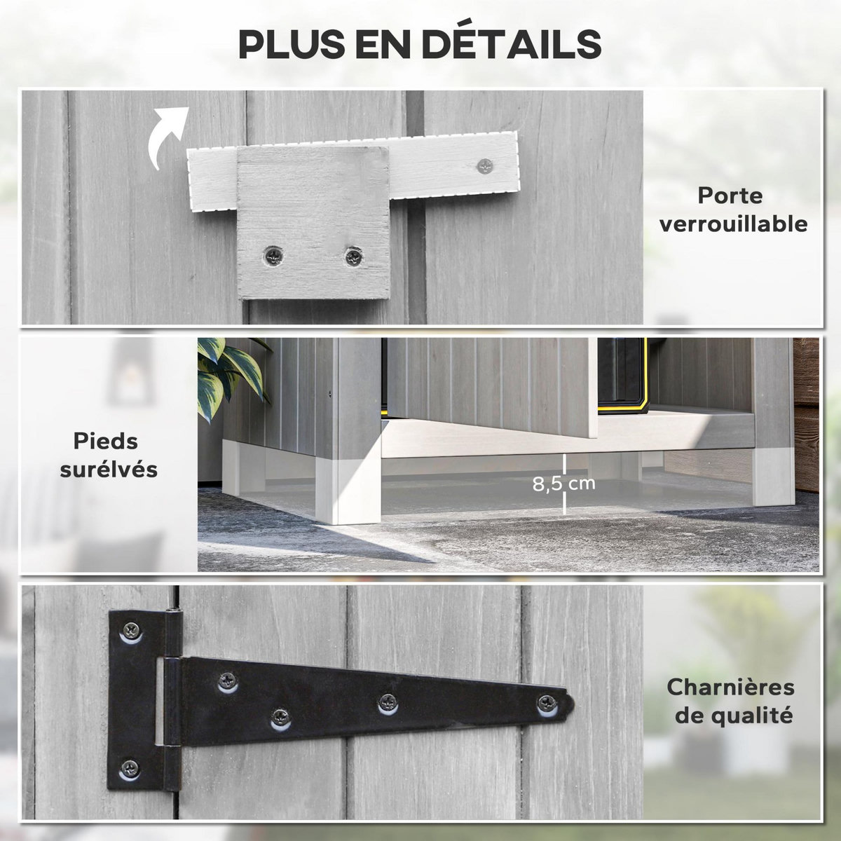 OUTSUNNY Armoire abri de jardin remise pour outils 3 étagères porte loquet toit pente bitumé dim. 77L x 54l x 179H cm bois sapin pré-huilé gris