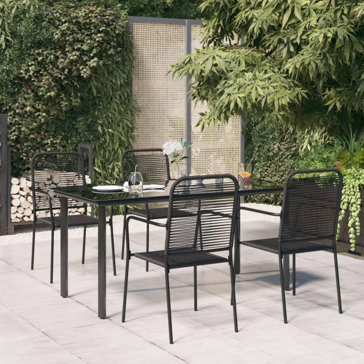VIDAXL Ensemble a manger de jardin 5 pcs Noir Corde de coton et acier