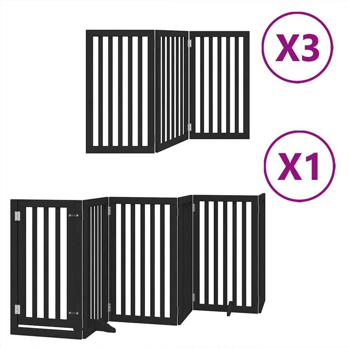 VIDAXL Barriere pour chien porte pliable 15panneaux noir bois peuplier