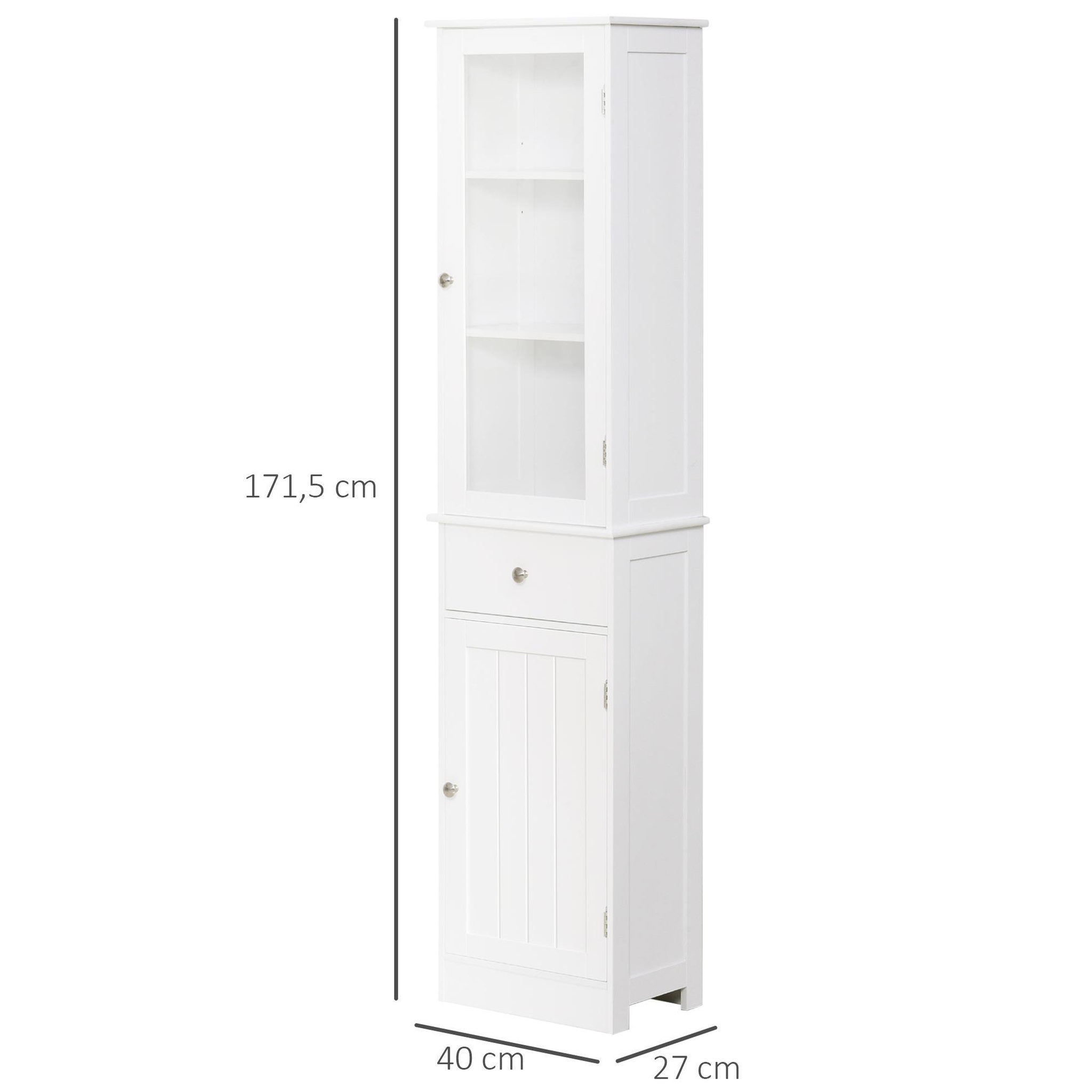 Voir la diapositive 3 : KLEANKIN Meuble colonne de salle de bain placard porte acrylique 2 étagères placard porte 1 étagère tiroir MDF blanc