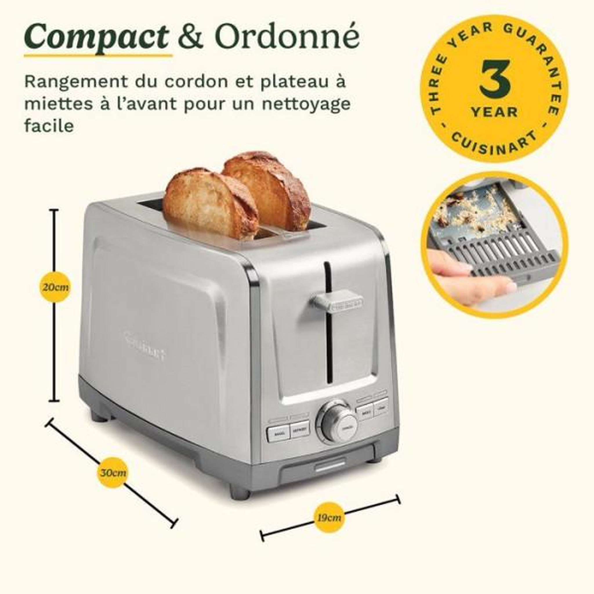 Cuisinart Grille Pain - Toaster Electrique  - CUISINART - Core Collection - 2 tranches - Fentes extra larges - Inox