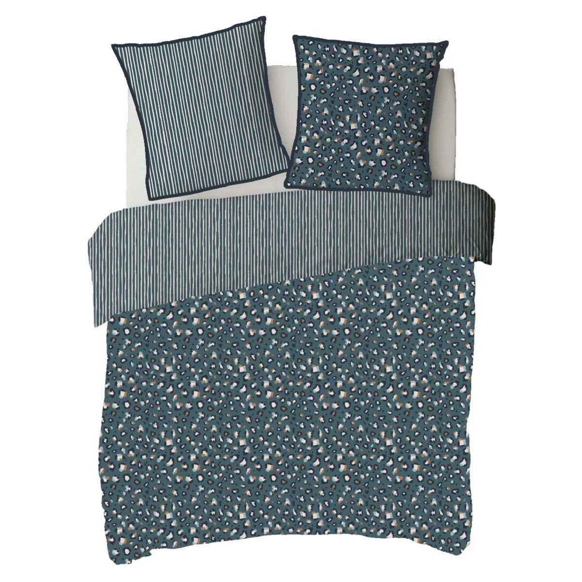 FUTURE HOME Parure de lit 2 personnes imprimé léopard réversible rayé