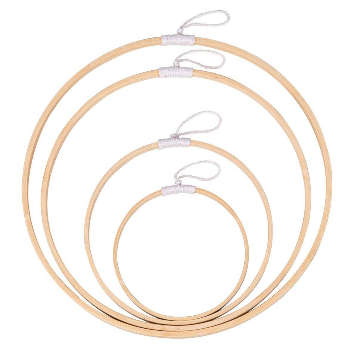 Rayher 4 anneaux de bambou et fil de coton à suspendre Ø 12 à 30 cm