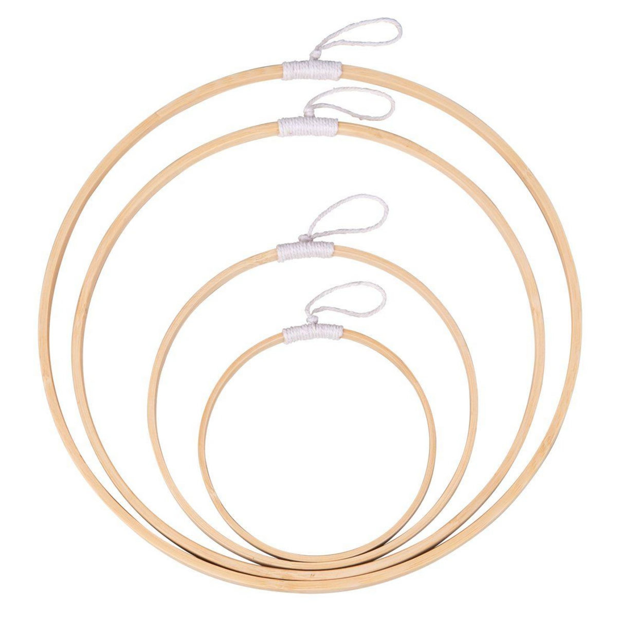 Rayher 4 anneaux de bambou et fil de coton à suspendre Ø 12 à 30 cm