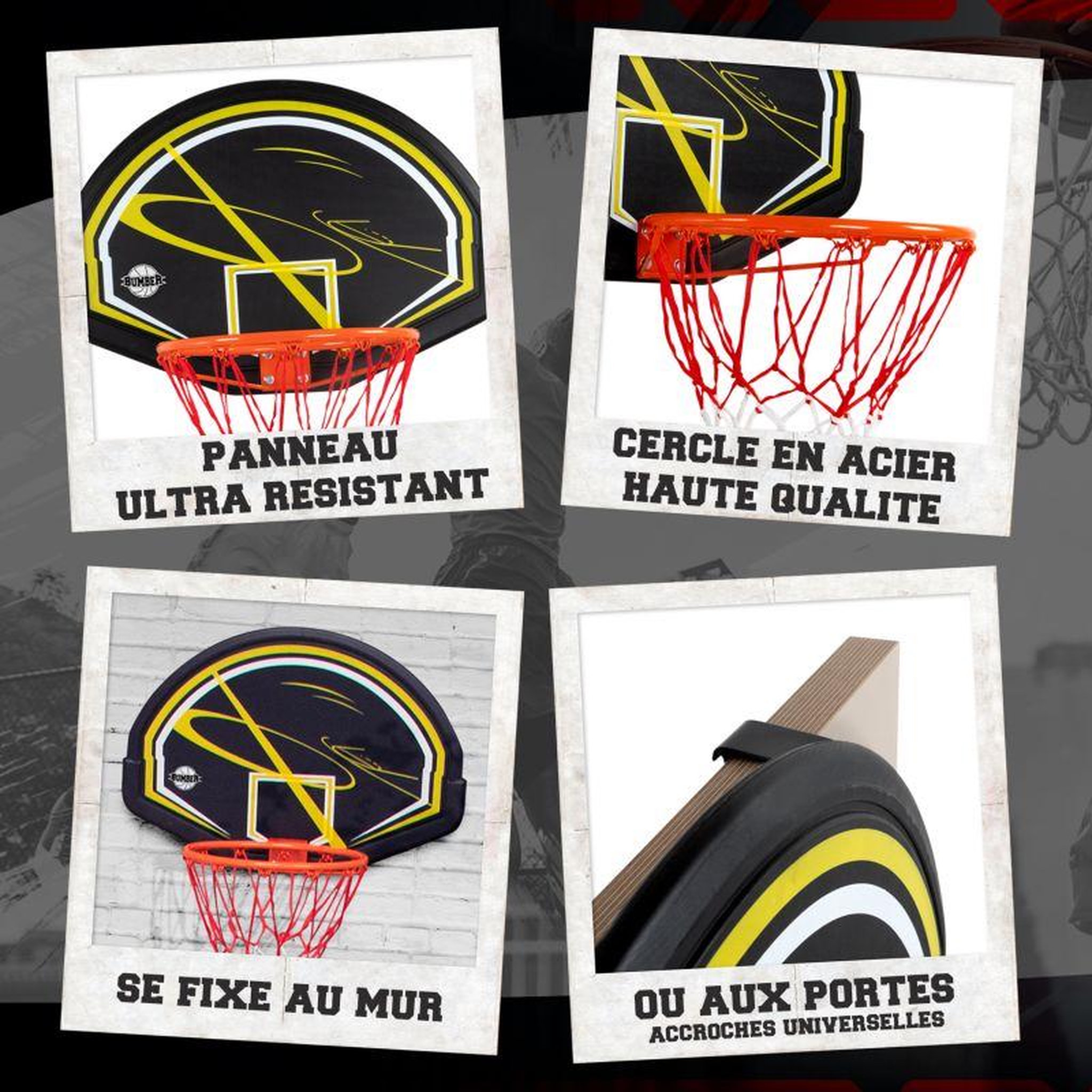 Voir la diapositive 4 : BUMBER Panneau de basket MEMPHIS Intérieur/Extérieur avec fixation incluses ⌀ 38 cm