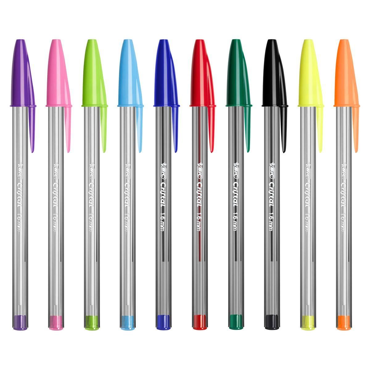 BIC Lot de 10 stylos bille pointe large CRISTAL MULTICOLOUR couleurs assorties