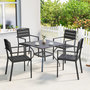 Voir la diapositive 6 : OUTSUNNY Lot de 4 chaises de jardin empilables avec accoudoirs métal époxy HDPE effet bois noir