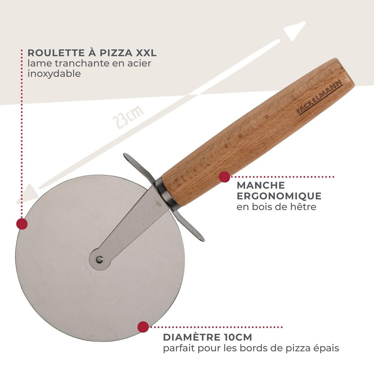 Fackelmann Roulette à pizza géante manche en bois 23 cm Fackelmann Pizza & Pasta