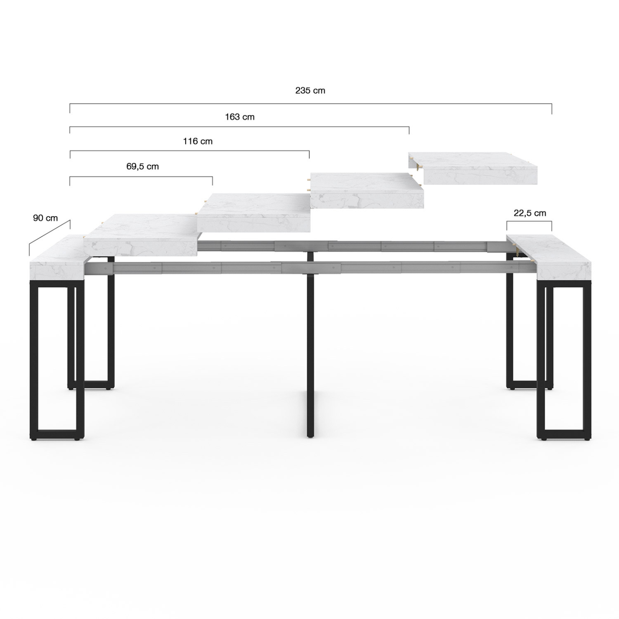 Voir la diapositive 4 : ID MARKET Table console extensible 10 personnes 235 cm plateau effet marbre blanc alaska