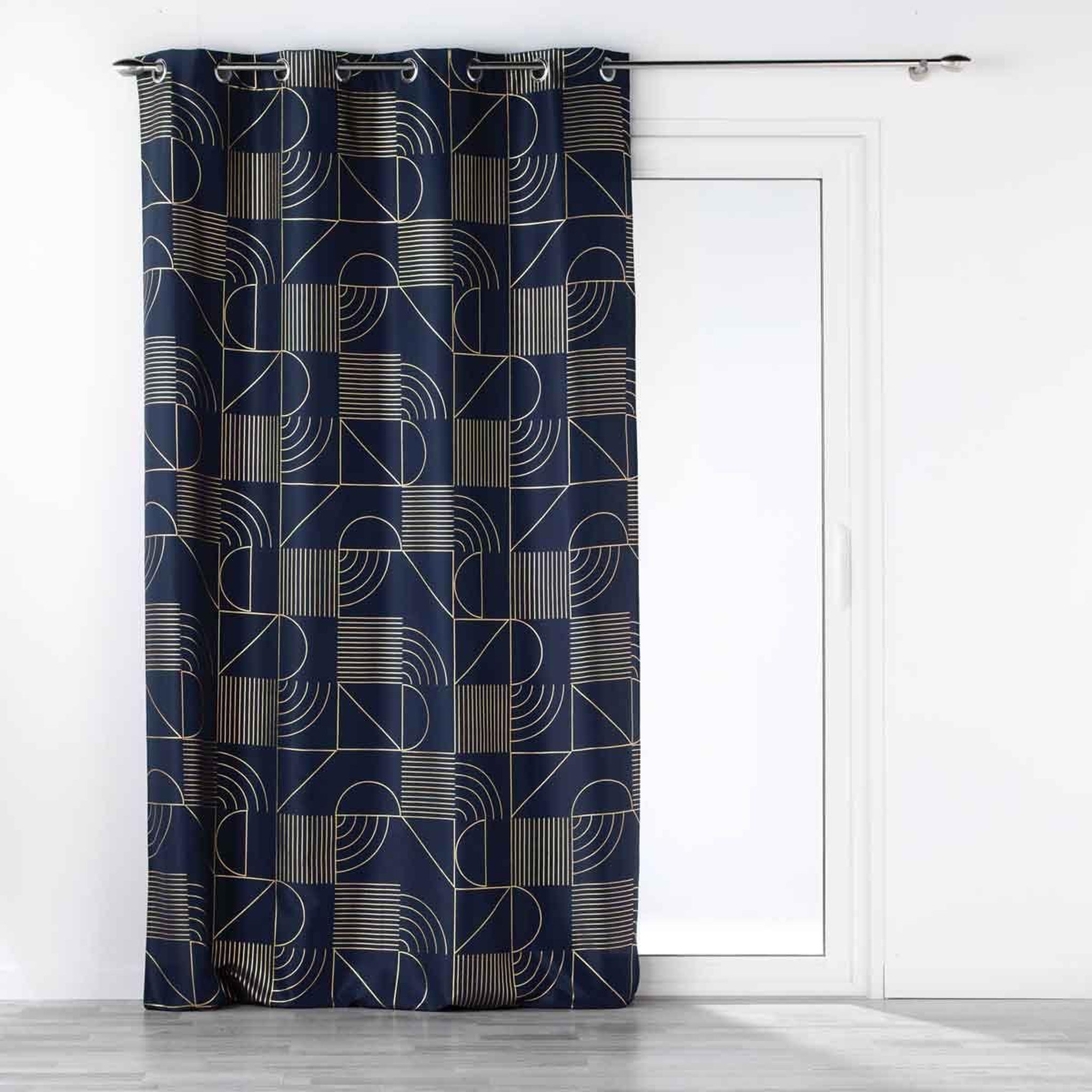Douceur d'Intérieur Rideau à œillets imprimé  lineor  140x260cm marine