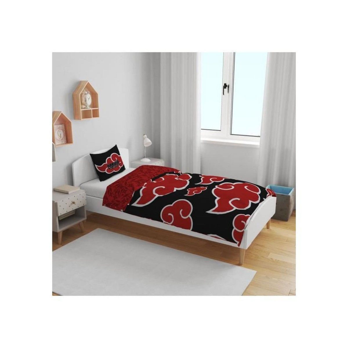 NARUTO Parure de lit - NARUTO - Akatsuki - Microfibre - 1 housse de couette 140 x 200 cm + 1 taie 63 x 63 cm