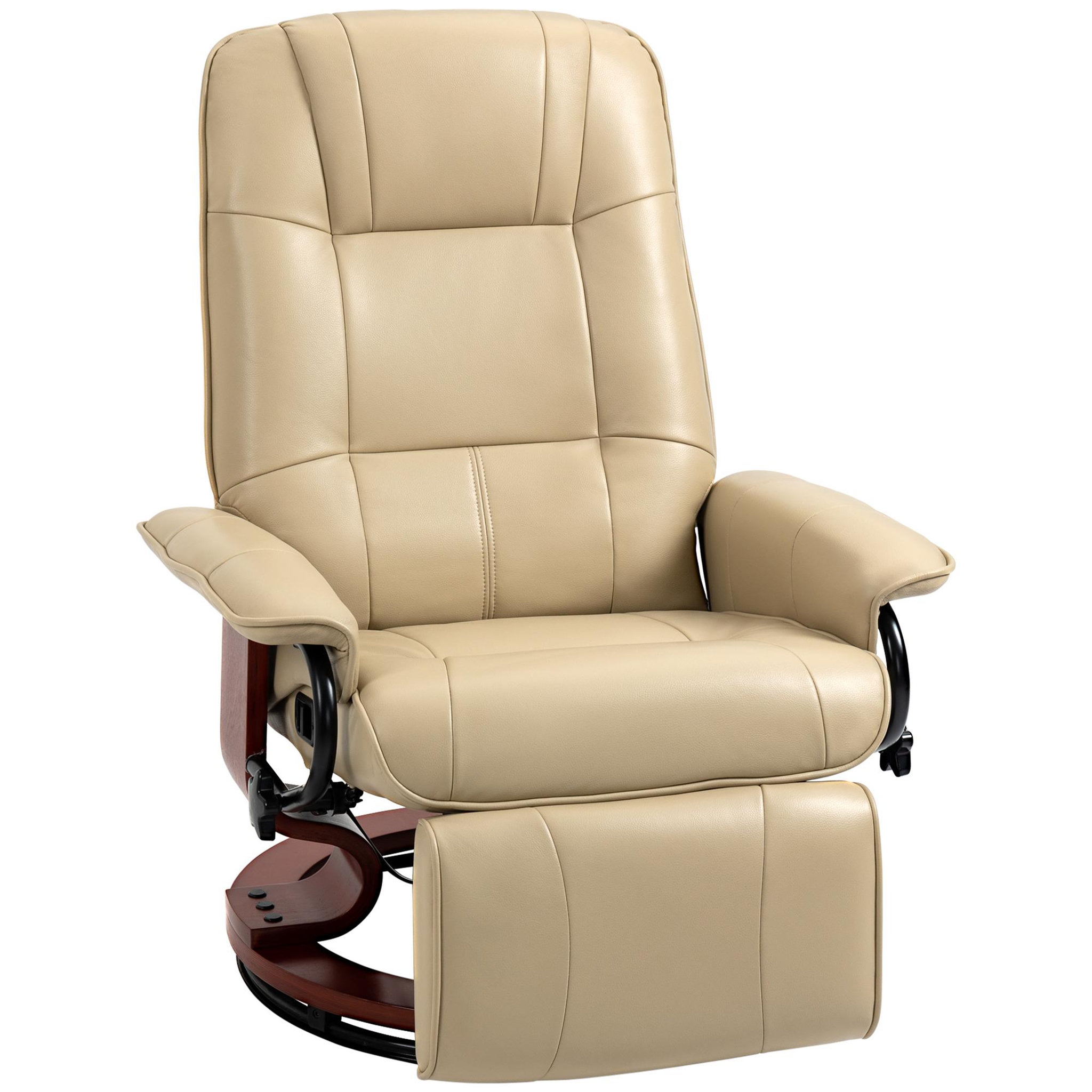 Voir la diapositive 1 : HOMCOM Fauteuil relax inclinable repose-pied réglable pivotant 360° bois synthétique crème