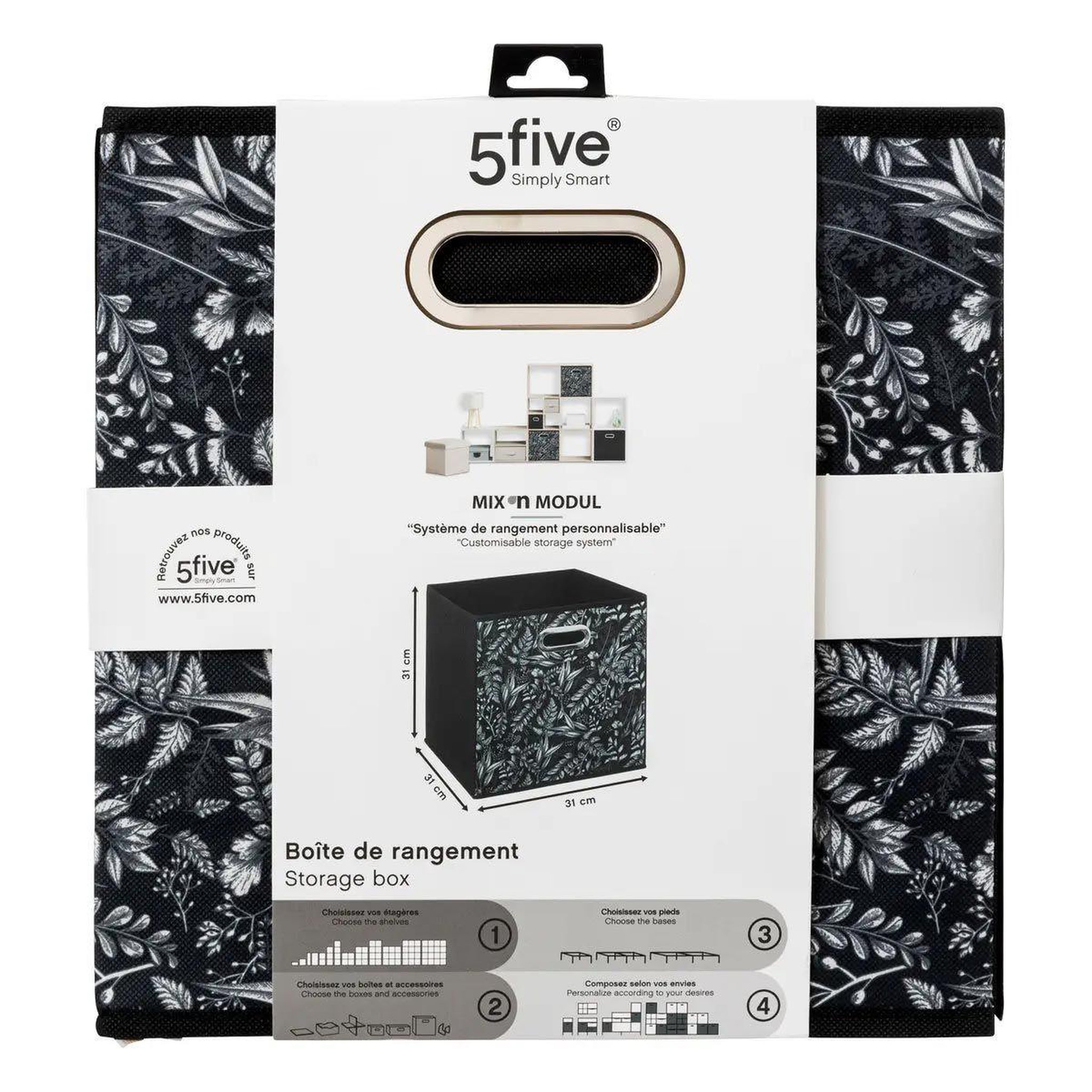 Voir la diapositive 3 : FIVE Boîte de rangement  botanical  31x31cm noir