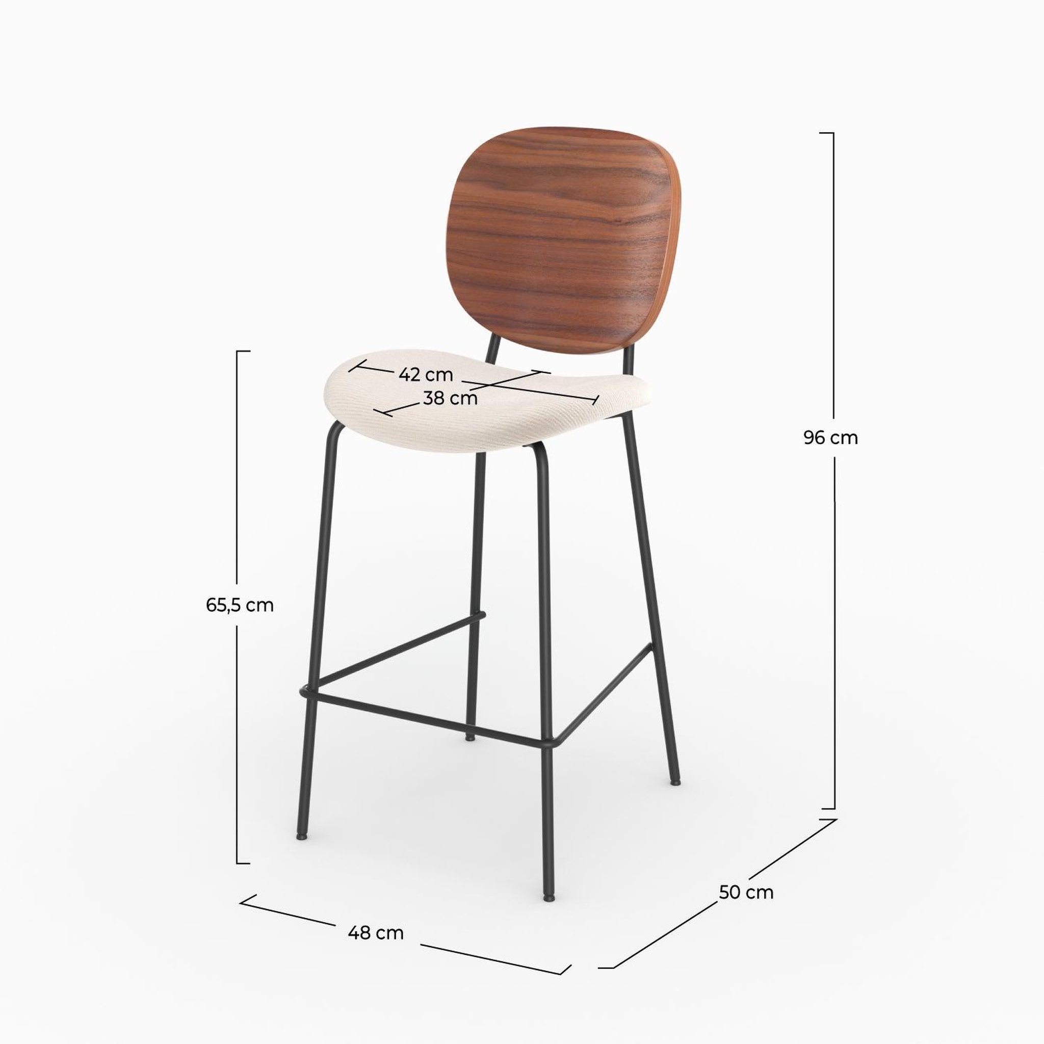 Voir la diapositive 4 : MAISON PAVANE Lot de 2 chaises pour îlot central 65,5 cm en tissu beige-simone