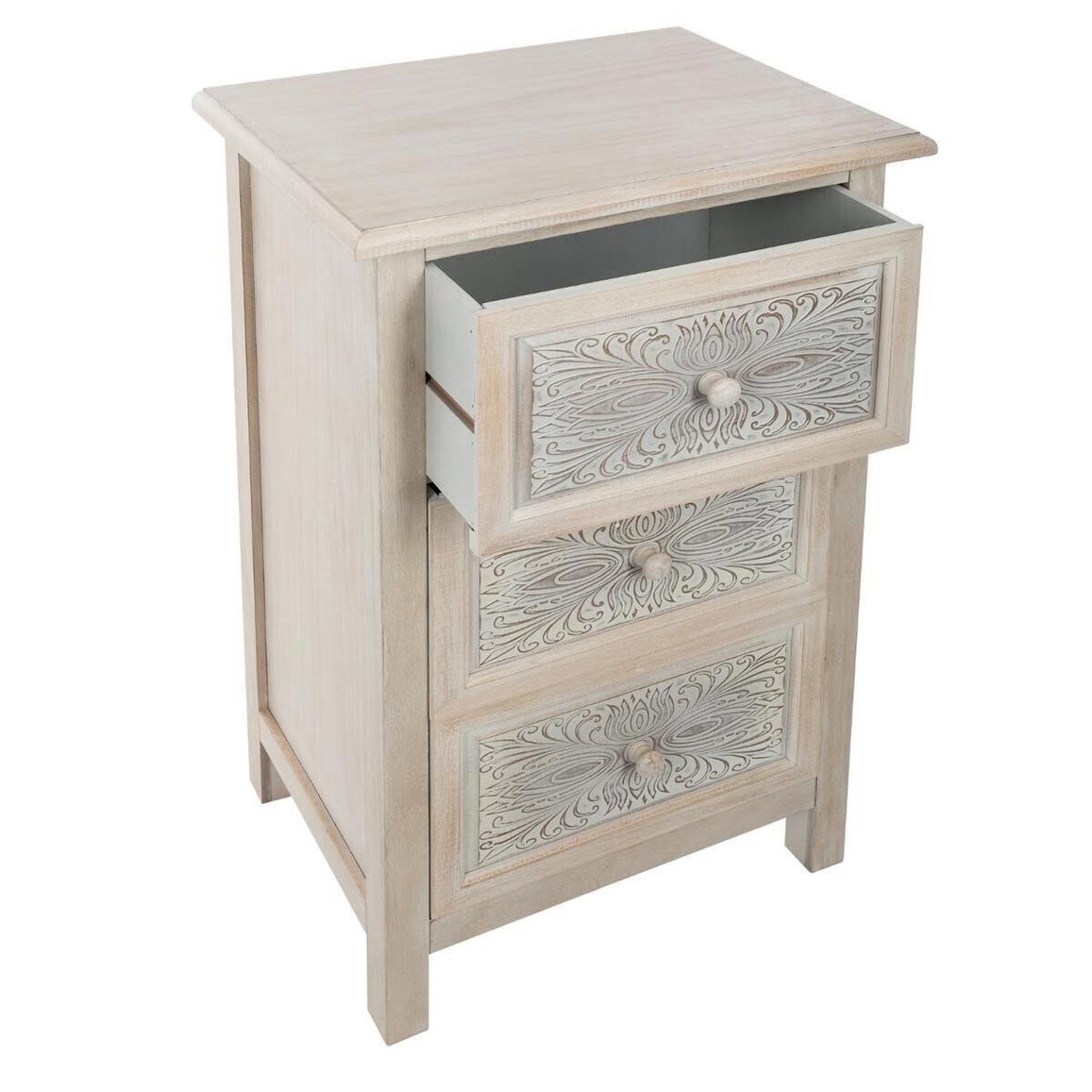 Voir la diapositive 3 : ATMOSPHERA Commode vintage 3 tiroirs  hina  80cm blanc