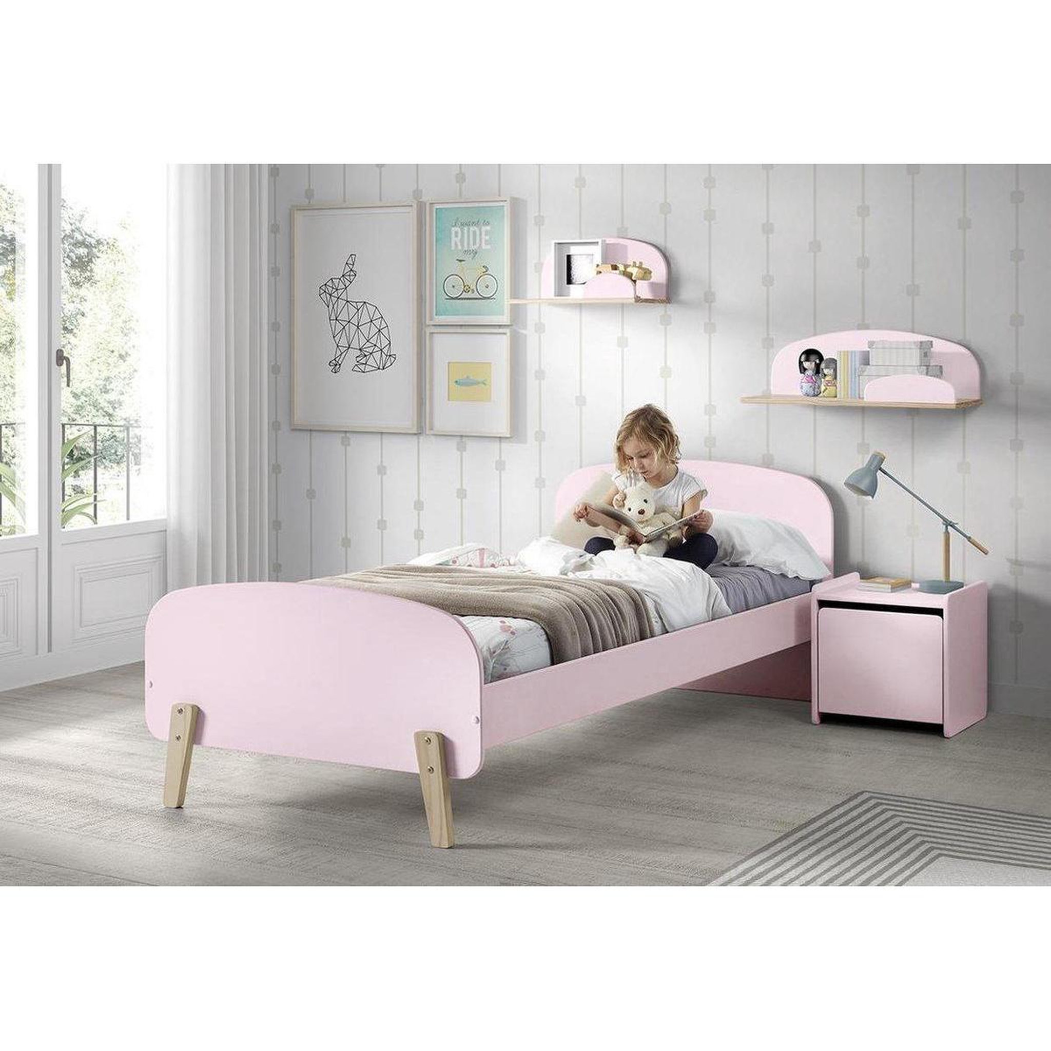 Voir la diapositive 2 : Paris Prix Lit enfant  kiddy  90x200cm rose & naturel