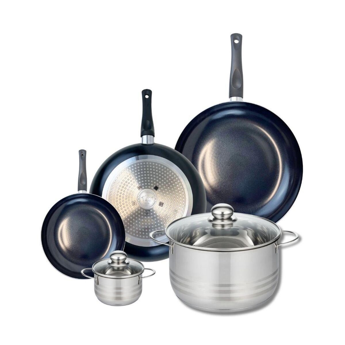 ELO Ensemble de 3 Poêles de cuisson 20, 28 et 32 cm et 2 faitouts 12 et 24 cm Elo Prima Brillant