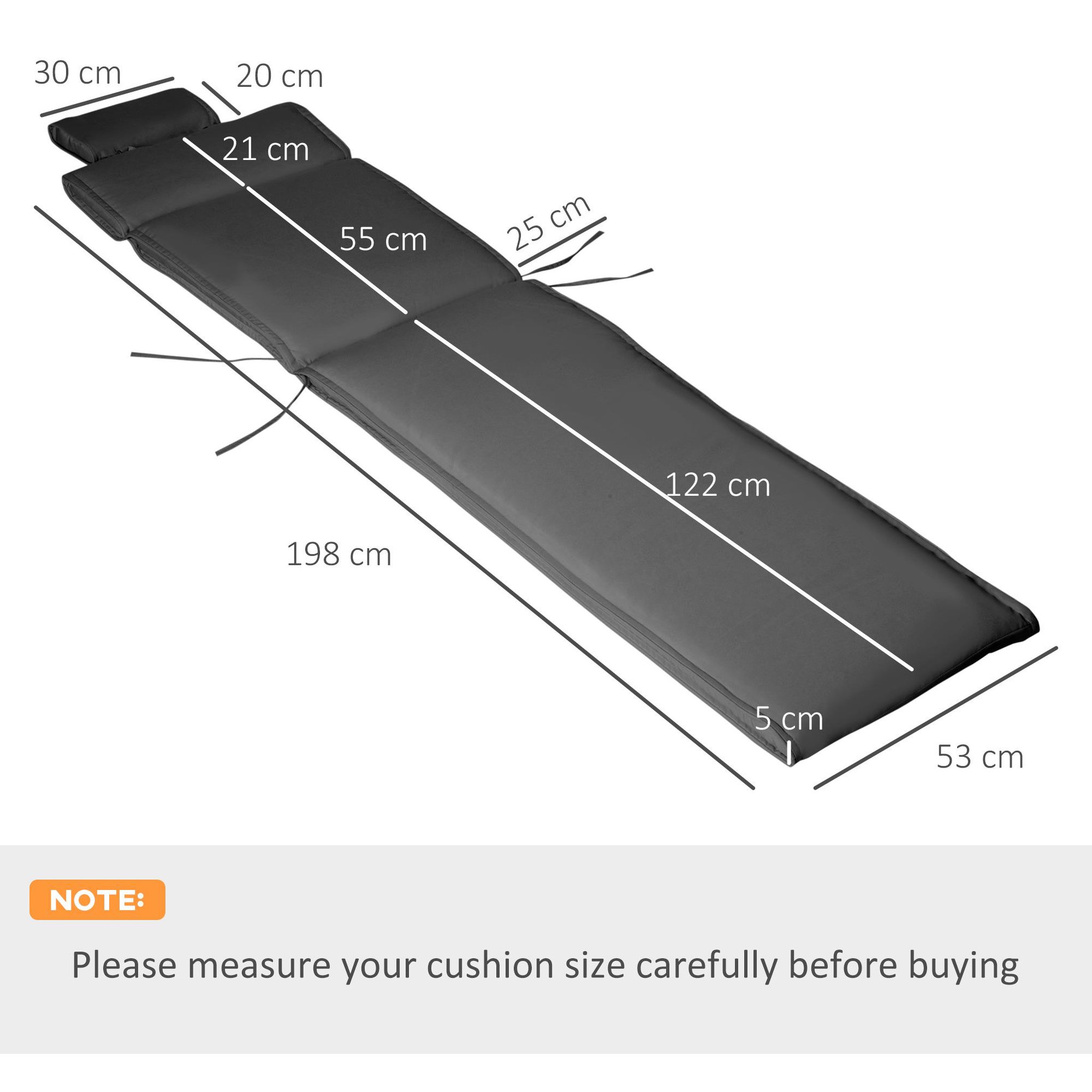 Voir la diapositive 3 : OUTSUNNY Matelas bain de soleil déhoussable - coussin de transat - matelas de chaise longue - 198 x 53 x 5 cm - tissu gris