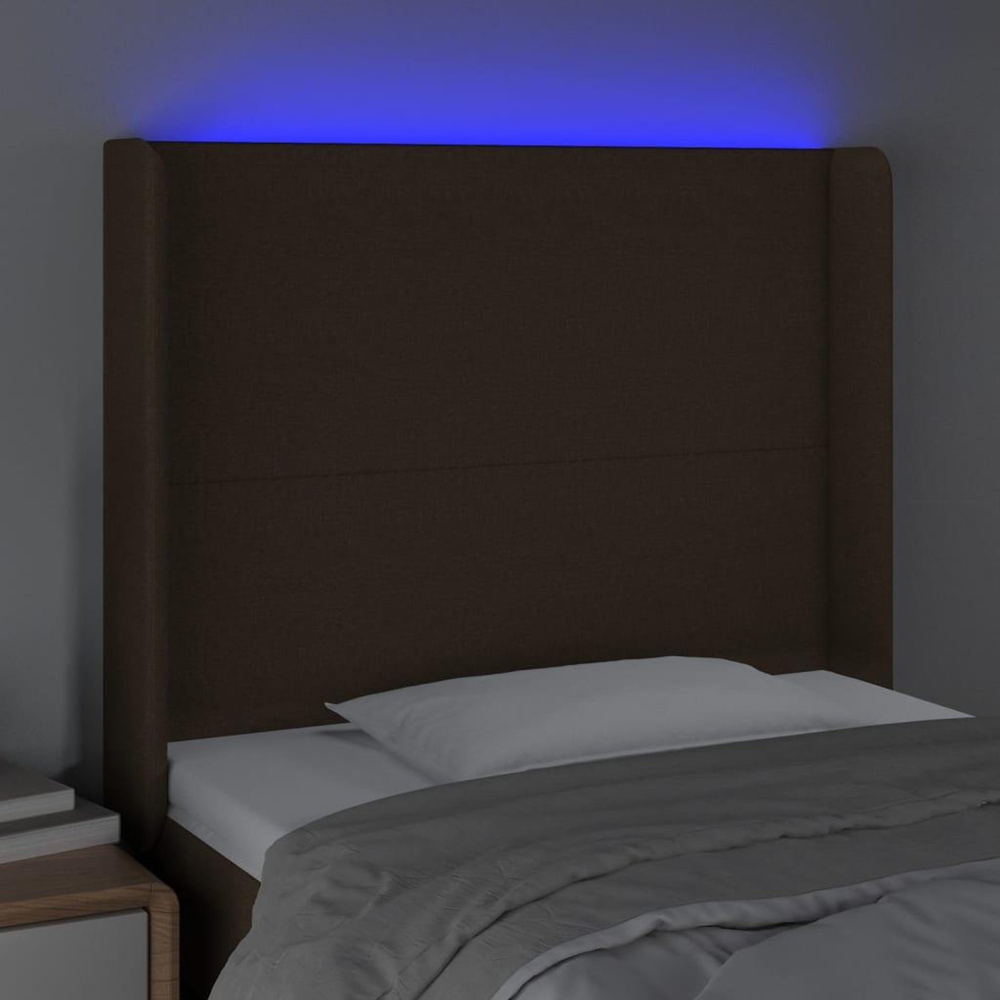 Voir la diapositive 3 : VIDAXL Tete de lit a LED Marron fonce 103x16x118/128 cm Tissu