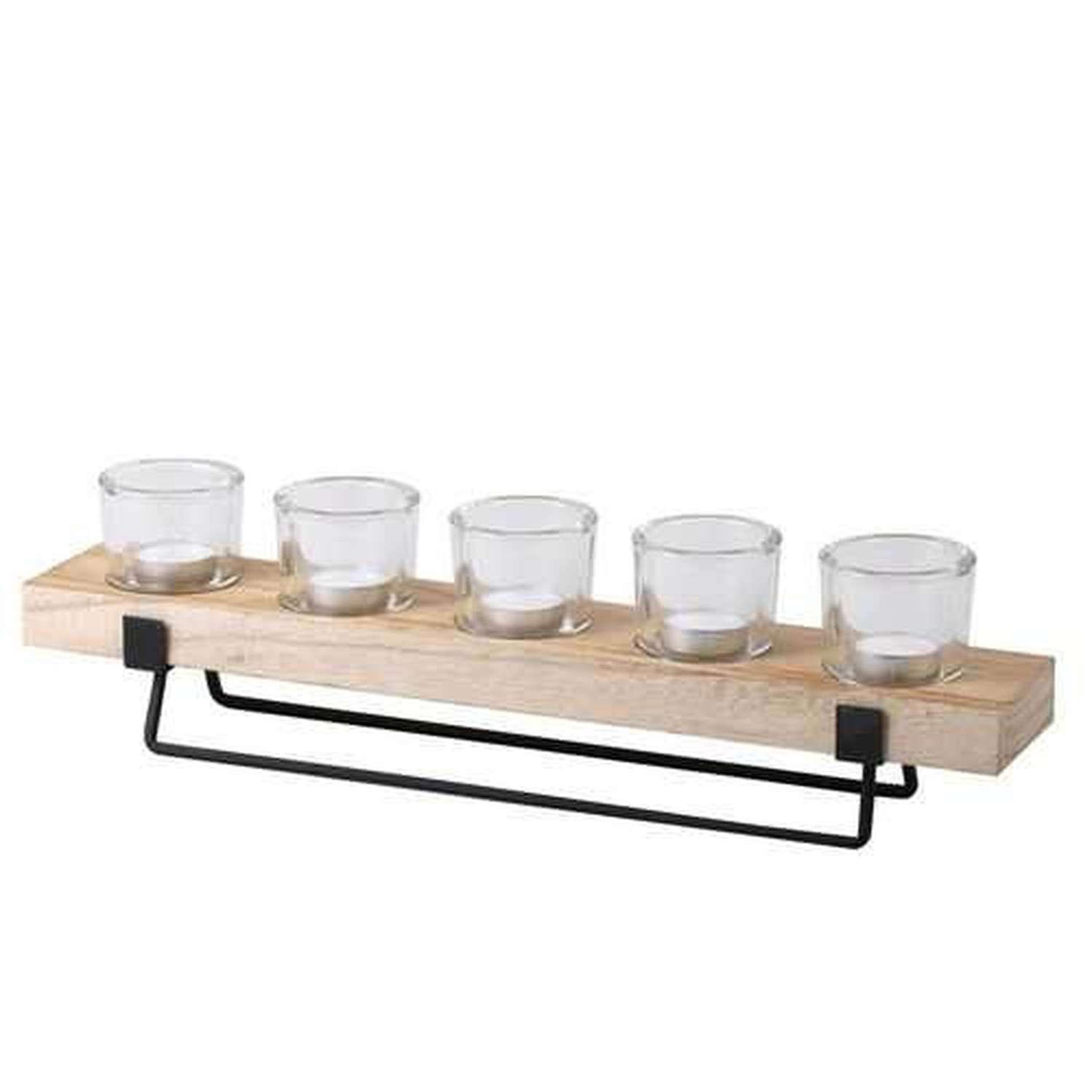 URBAN LIVING Bougeoir avec support en bois et pied métal natural living - noir