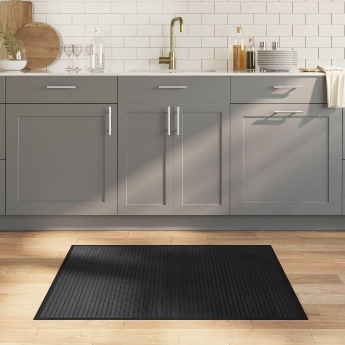 VIDAXL Tapis rectangulaire noir 80x100 cm bambou