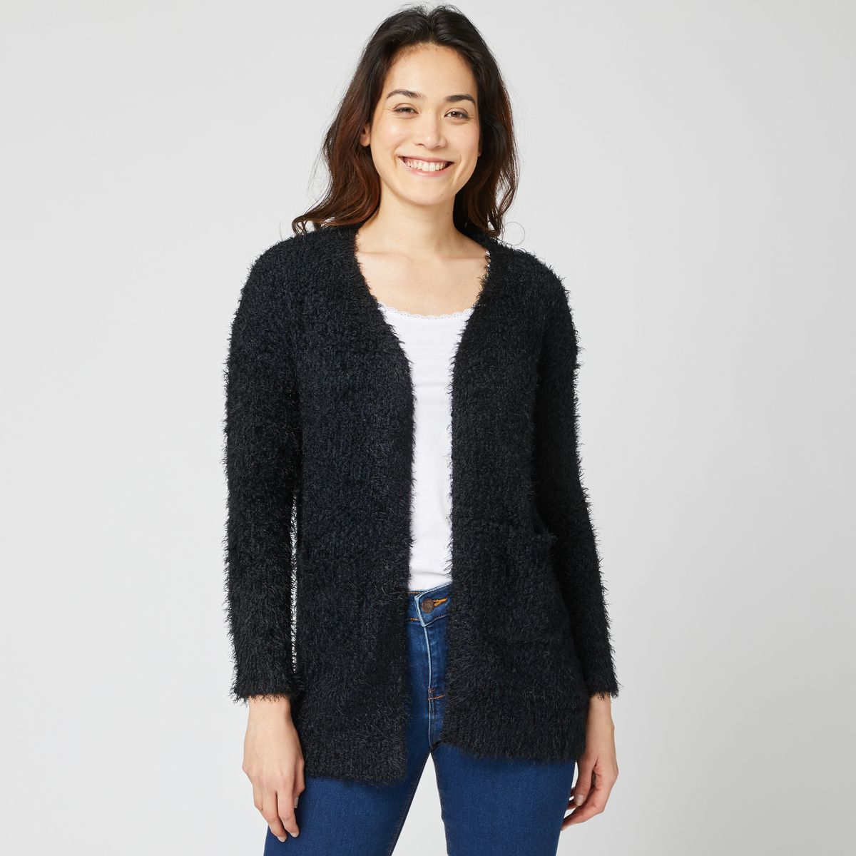 IN EXTENSO Gilet long popcorn noir femme