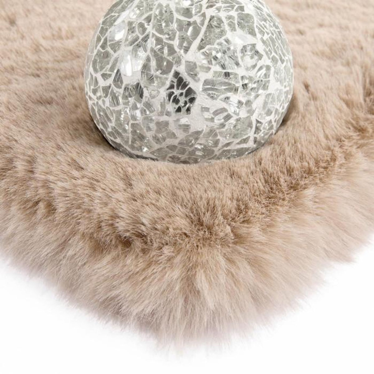 Paris Prix Tapis Uni Rond Doux à Poils Longs  Rabbit  Ivoire