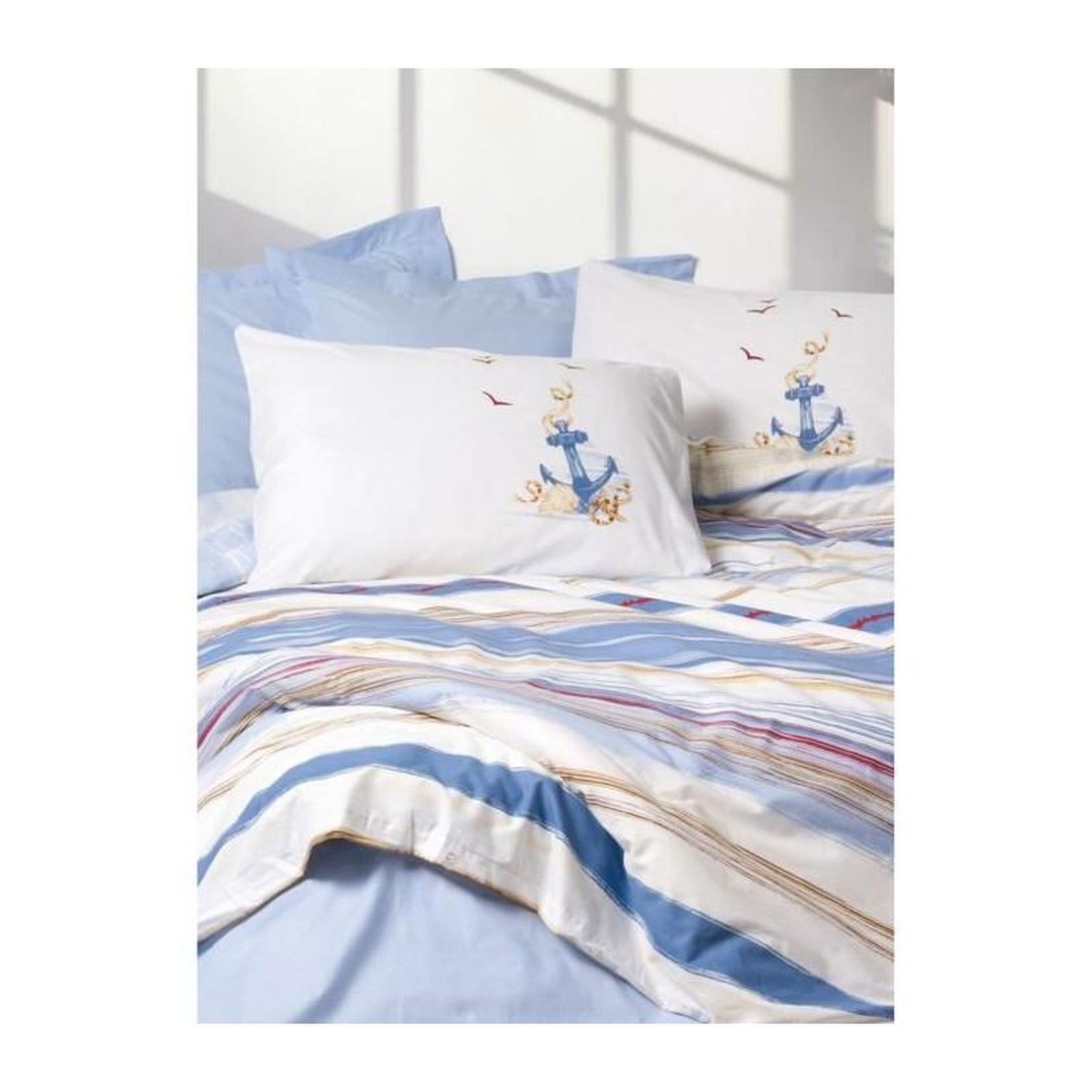 Voir la diapositive 4 : GENERIQUE Parure de lit - 129CTN64496 - 1 housse de couette 220 x 240 cm + 2 taies d'oreiller 60 x 60 cm - 100% coton ranforcé - Bleu