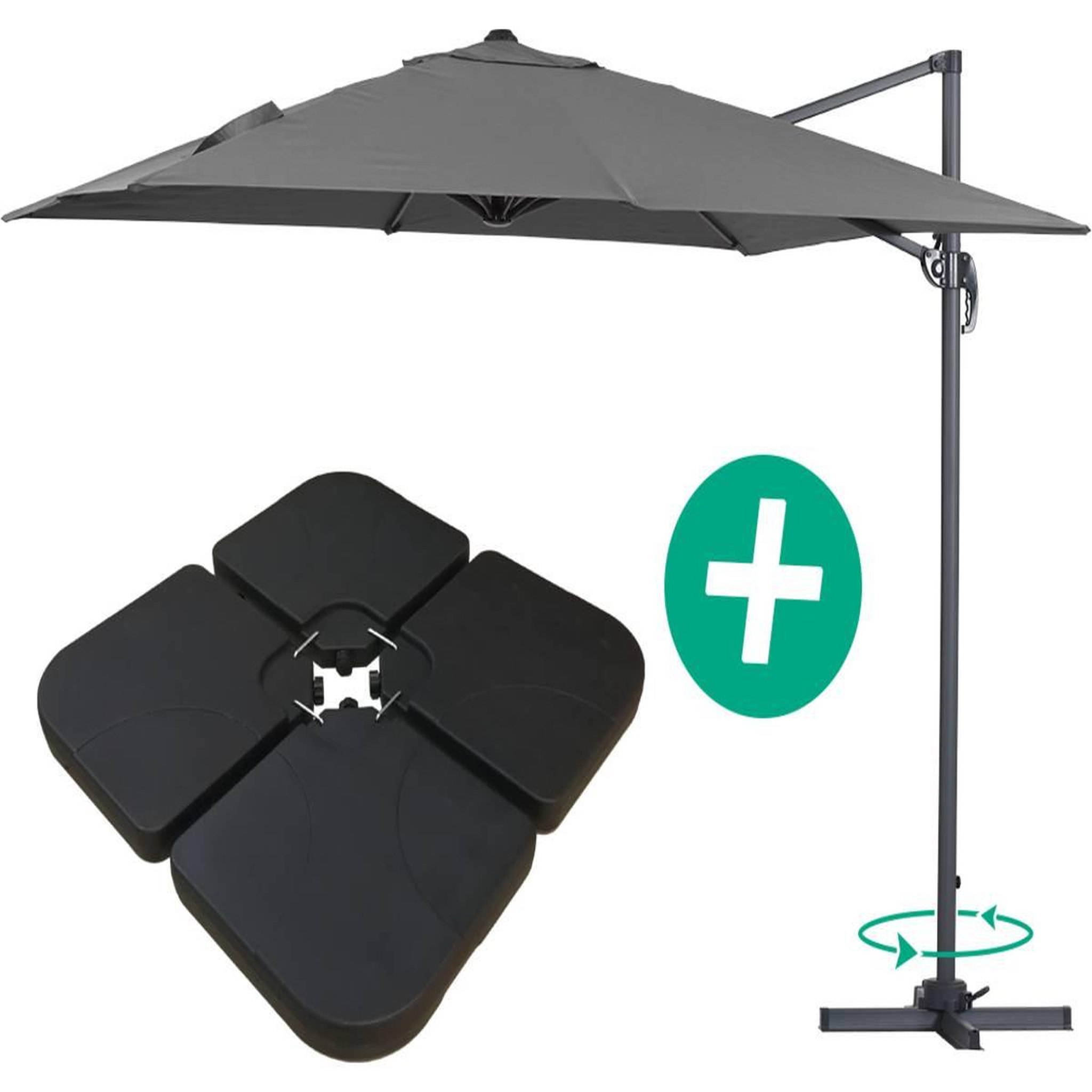 Habitat et Jardin Parasol jardin déporté alu  sun 3  - carré - 3 x 3 m - gris - dalles incluses