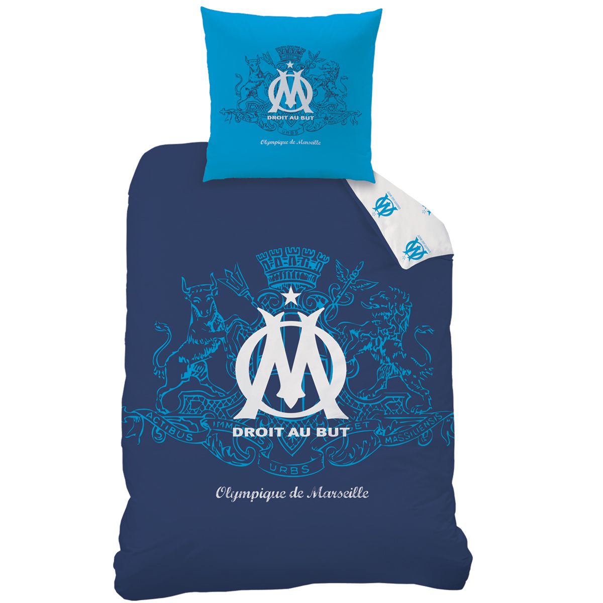 Parure housse de couette enfant en polycoton équipe de football OM Blason