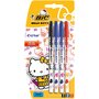 BIC Lot de 4 stylos bille Cristal Hello Kitty pointe moyenne - assortiment bleu, noir, rouge