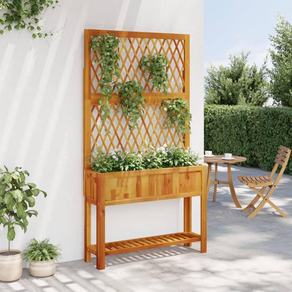 VIDAXL Jardiniere avec treillis et etagere bois massif d'acacia