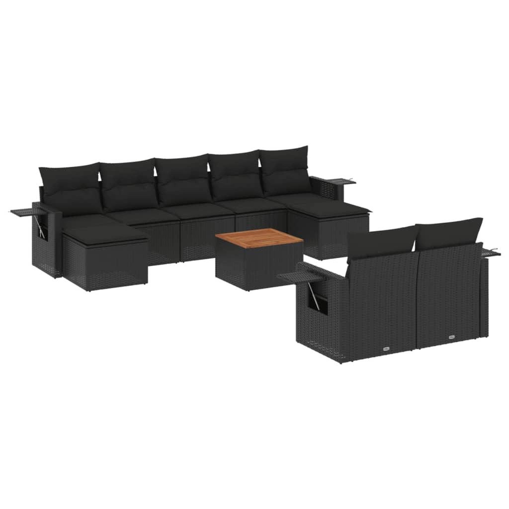 Voir la diapositive 2 : VIDAXL Salon de jardin 10 pcs avec coussins noir resine tressee