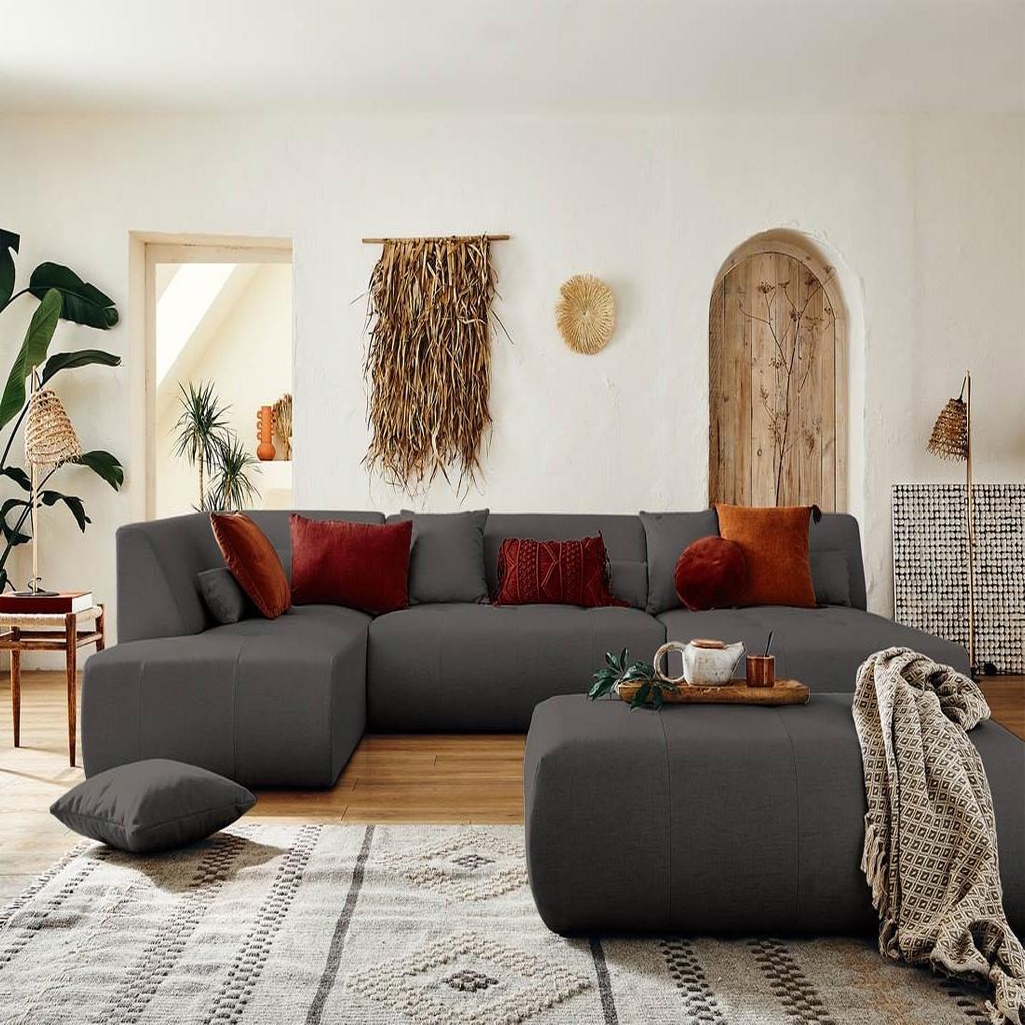 Voir la diapositive 3 : BEST MOBILIER Onyx - canapé modulable panoramique d'angle gauche 7 places - en tissu