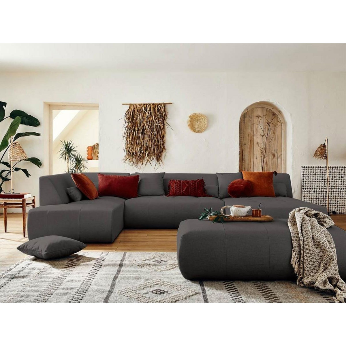 LISA DESIGN Onyx - canapé modulable panoramique d'angle gauche 7 places - en tissu