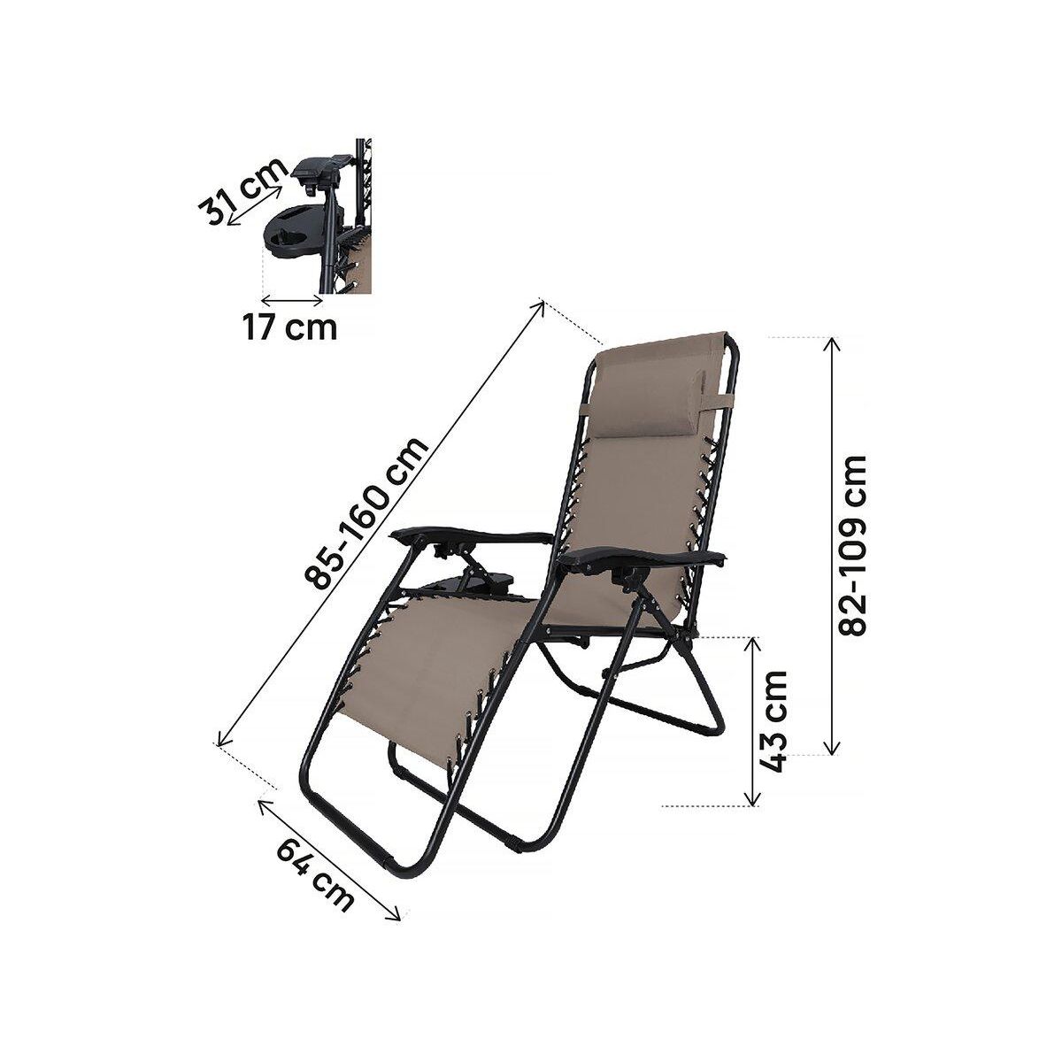 Habitat et Jardin Lot de 2 Fauteuils de jardin inclinable zéro gravité  Sintra  - Taupe