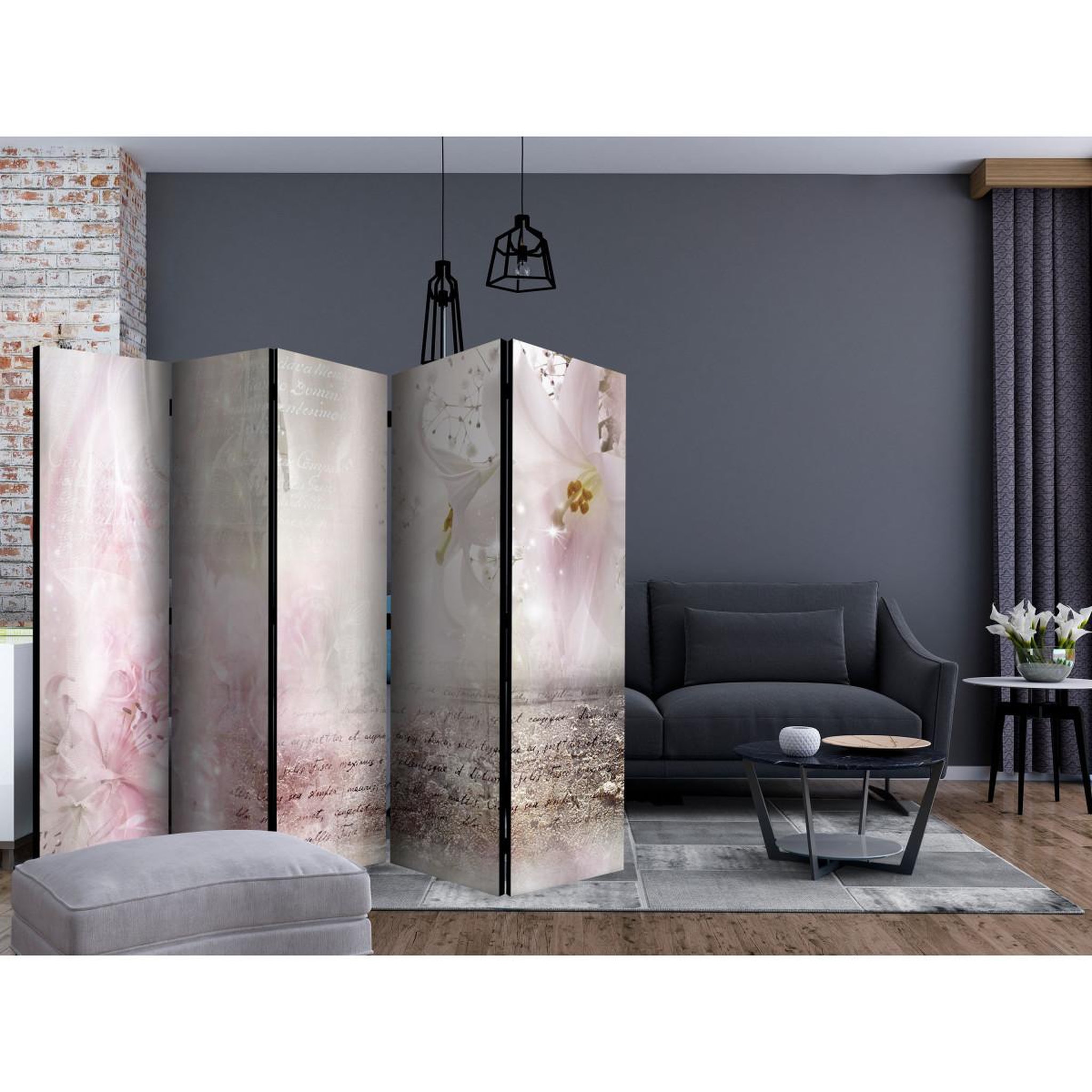 Voir la diapositive 2 : Paris Prix Paravent 5 volets  delicate lilies  172x225cm
