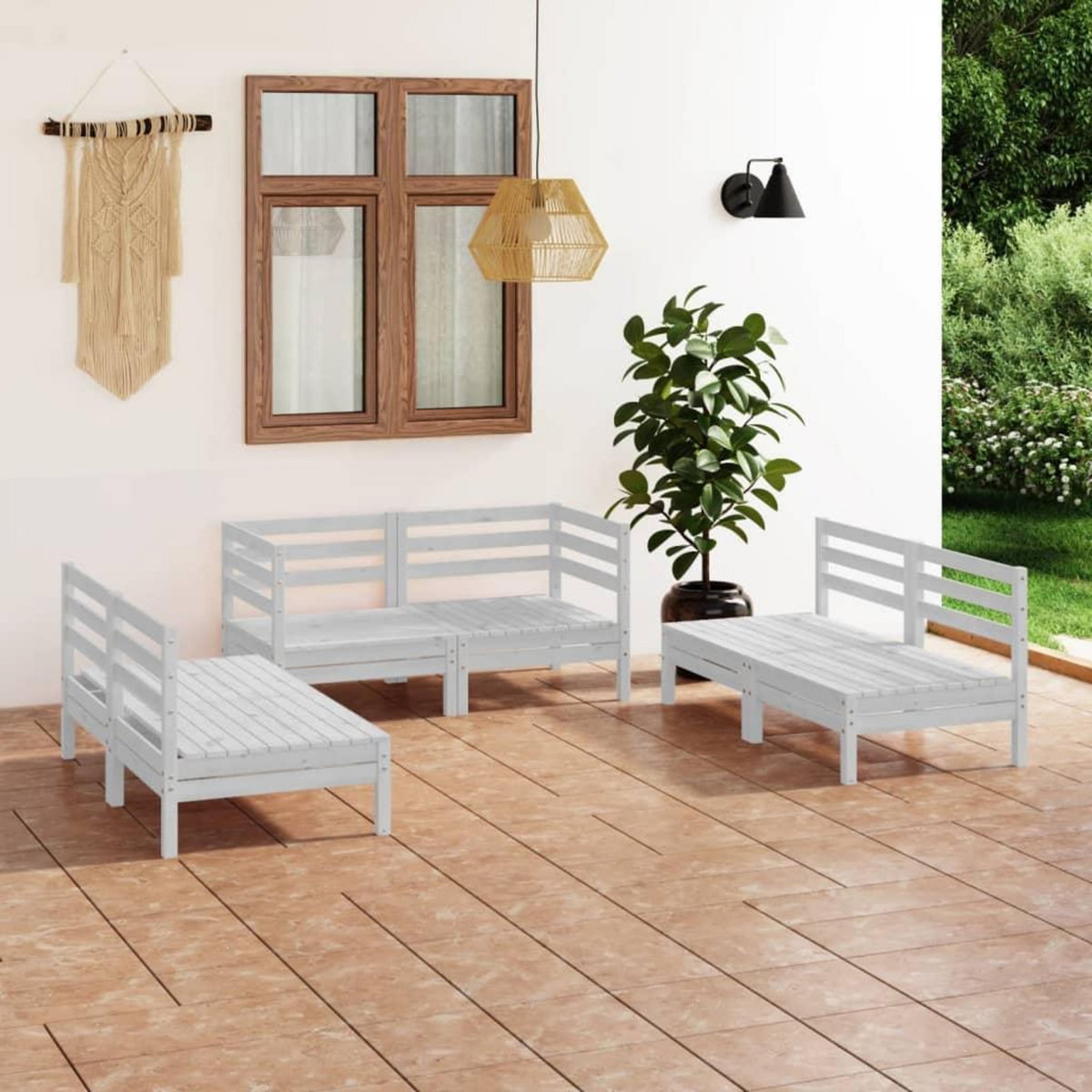 VIDAXL Salon de jardin 6 pcs Blanc Bois de pin massif