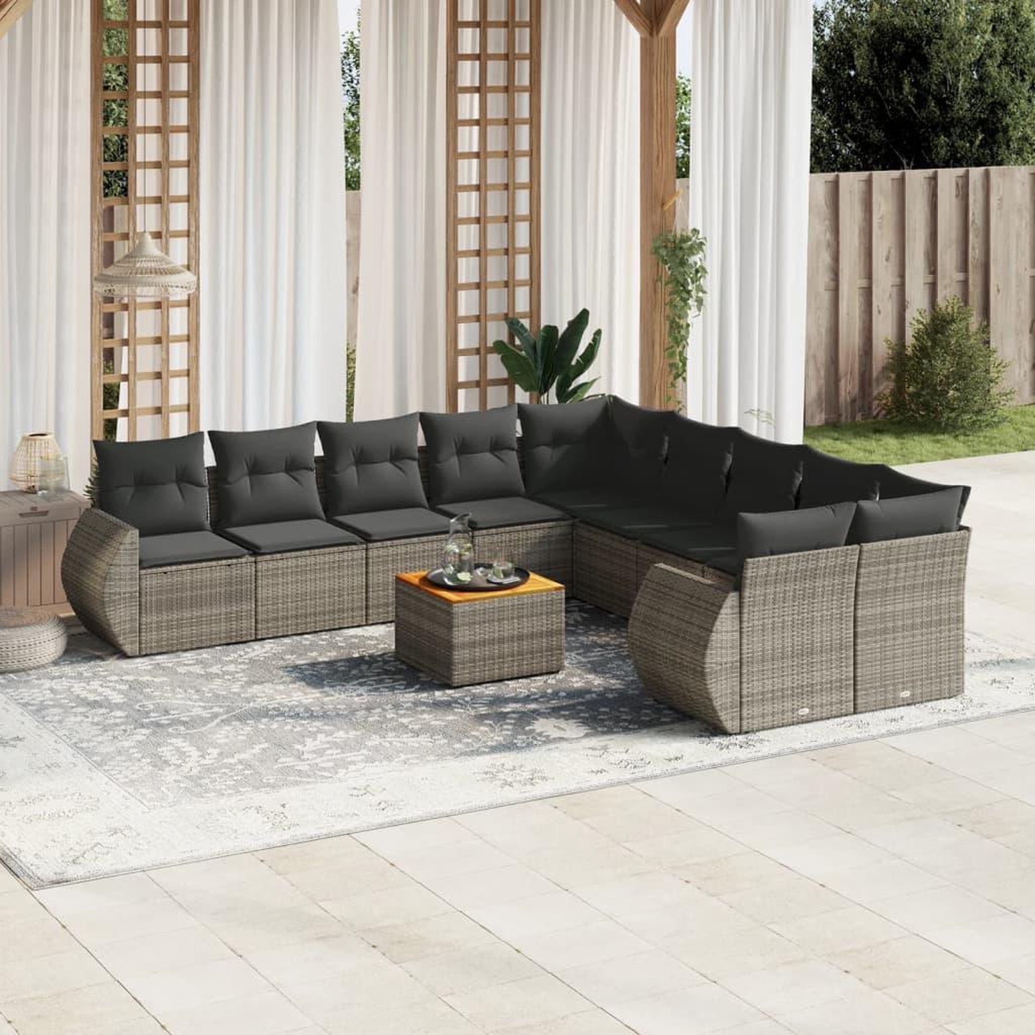VIDAXL Salon de jardin 11 pcs avec coussins gris resine tressee