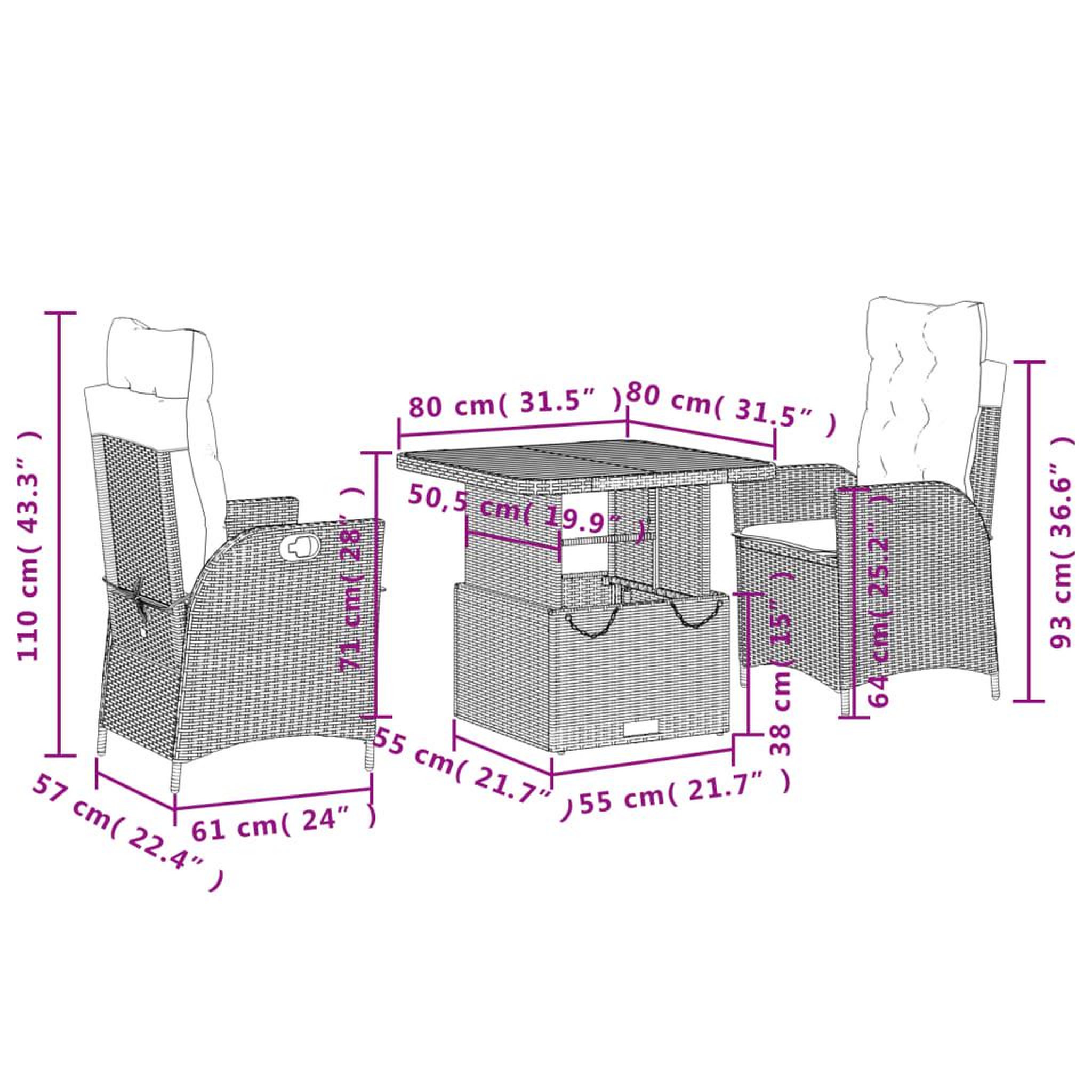 Voir la diapositive 6 : VIDAXL Ensemble a manger de jardin avec coussins 3 pcs Noir