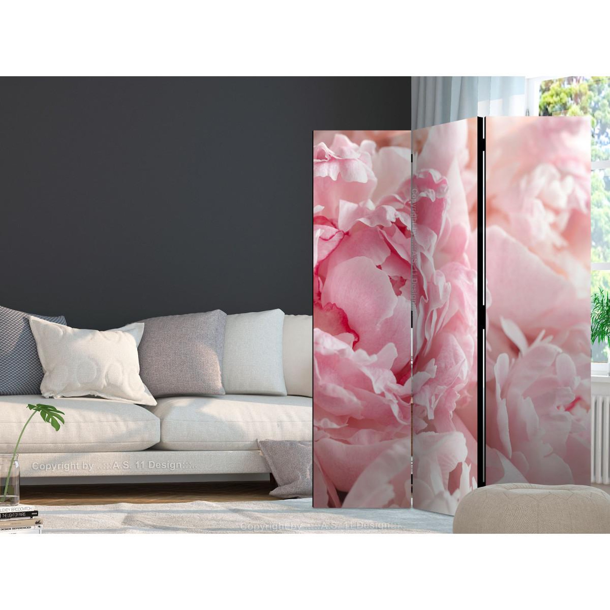 Voir la diapositive 2 : Paris Prix Paravent 3 volets  sweet peonies  135x172cm