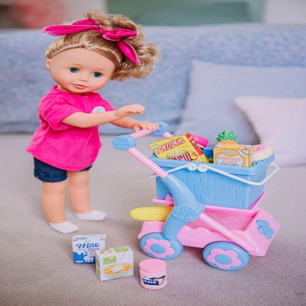 One Two Fun Ma poupée et son chariot de courses - 46 cm