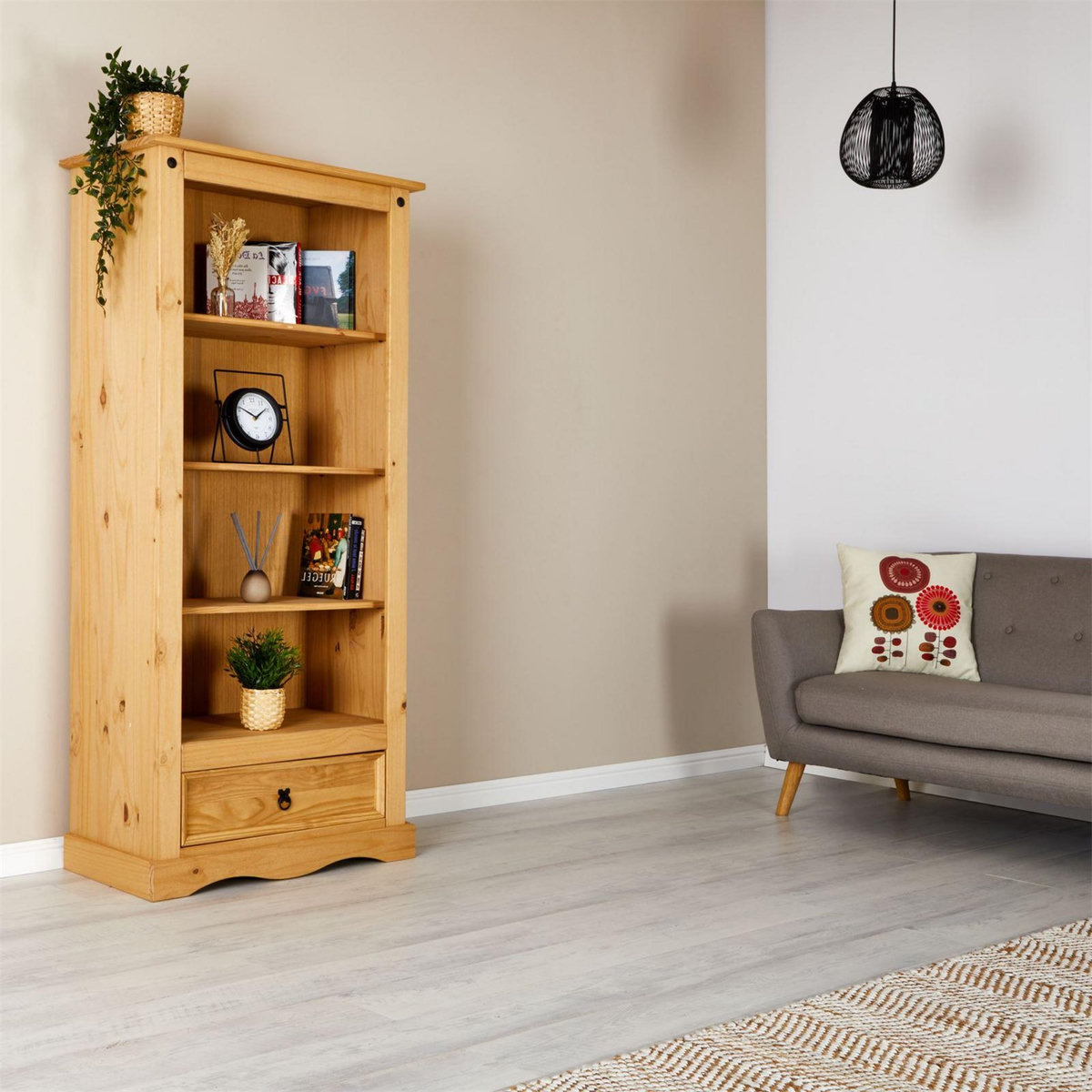 IDIMEX Bibliothèque en pin TEQUILA style mexicain, 4 étagères et 1 tiroir