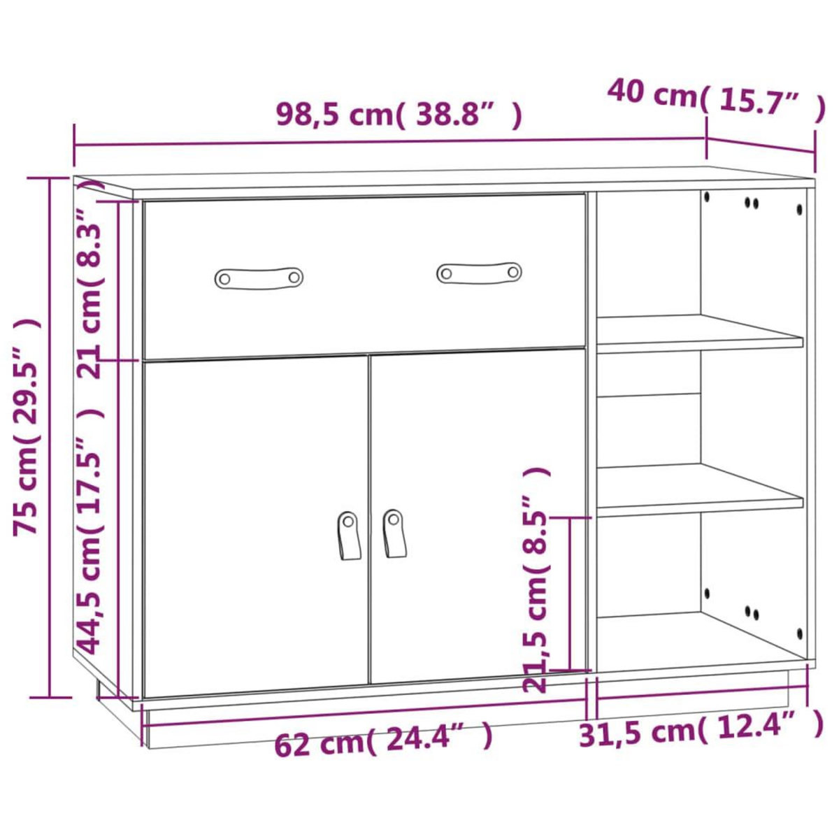 VIDAXL Buffet 98,5x40x75 cm Bois massif de pin