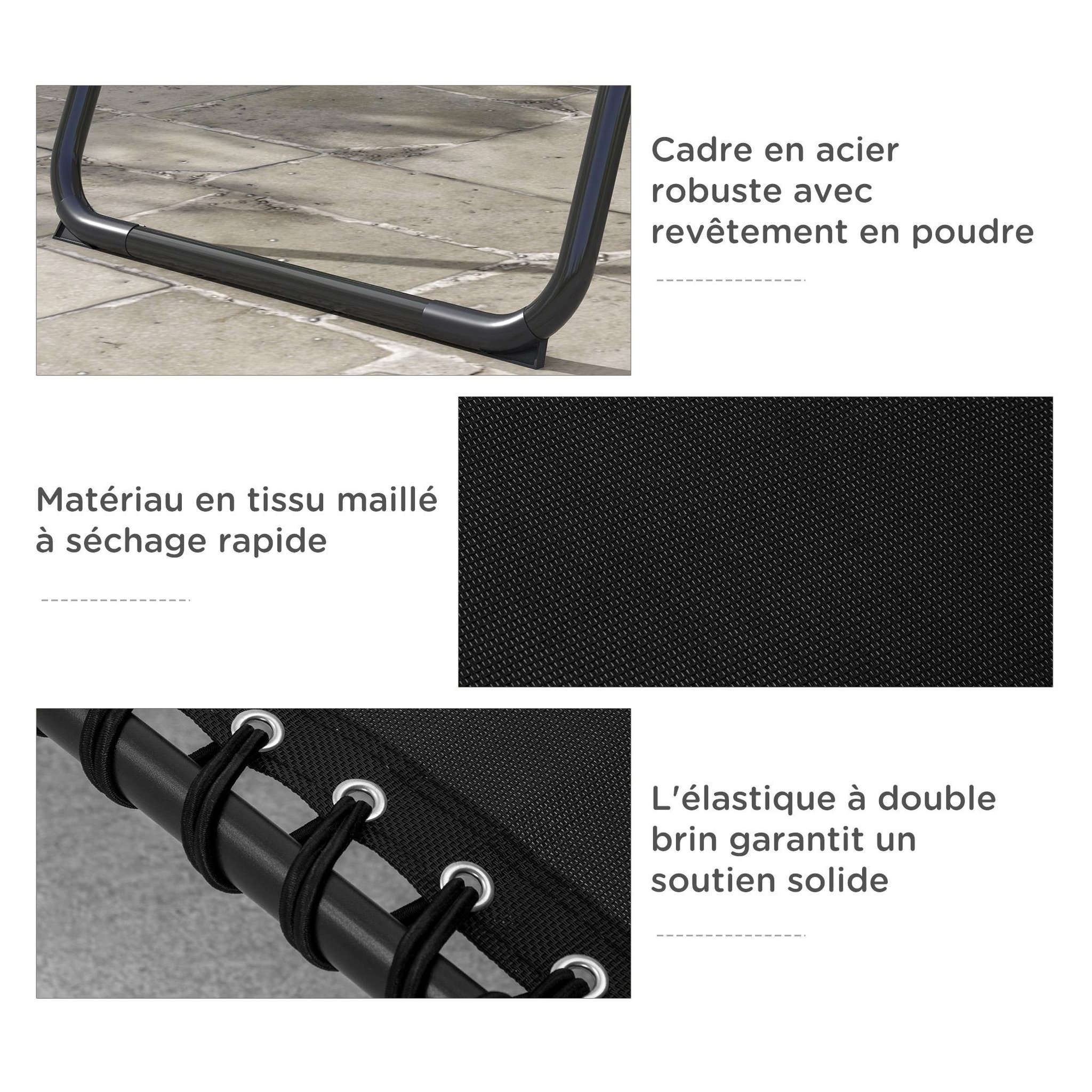 Voir la diapositive 5 : OUTSUNNY Lot de 2 bains de soleil transats pliables inclinables 4 positions acier textilène noir