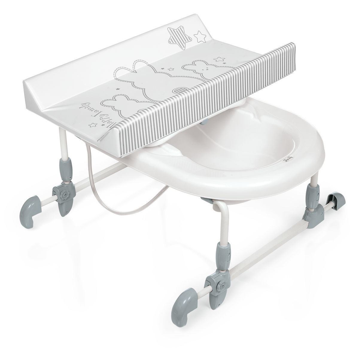 BREVI BAGNOTIME Table à langer adaptable sur baignoire adulte - lapinou perle