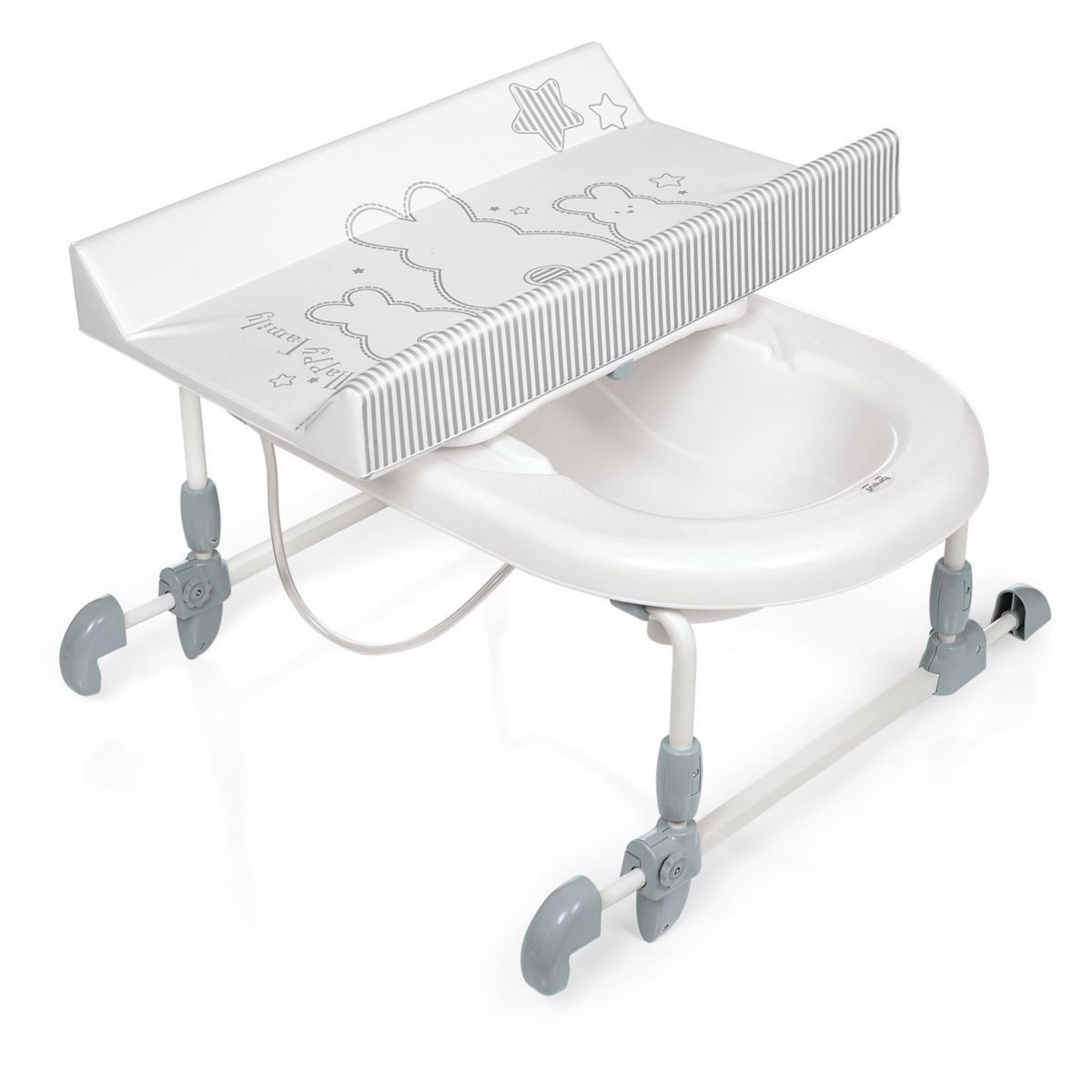 BREVI BAGNOTIME Table à langer adaptable sur baignoire adulte - lapinou perle