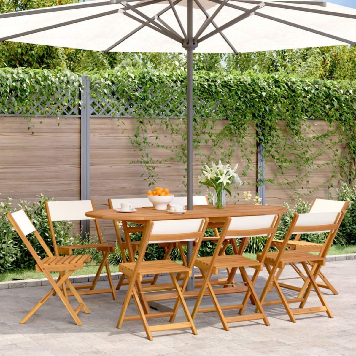VIDAXL Chaises de jardin pliantes lot de 8 tissu et bois massif