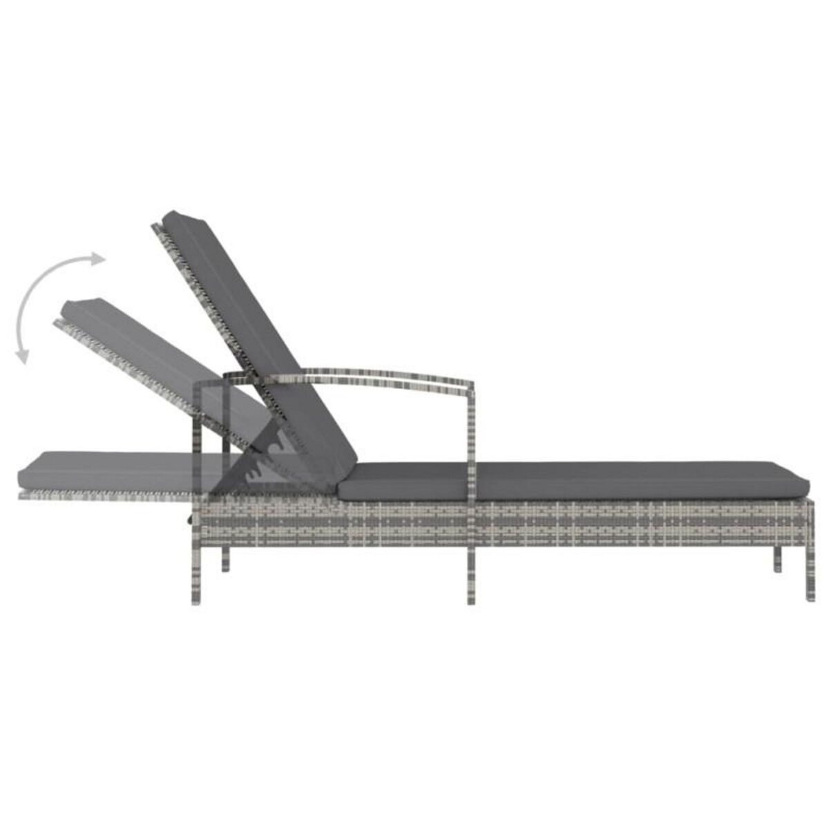 VIDAXL Chaise longue avec accoudoirs Résine tressée Gris