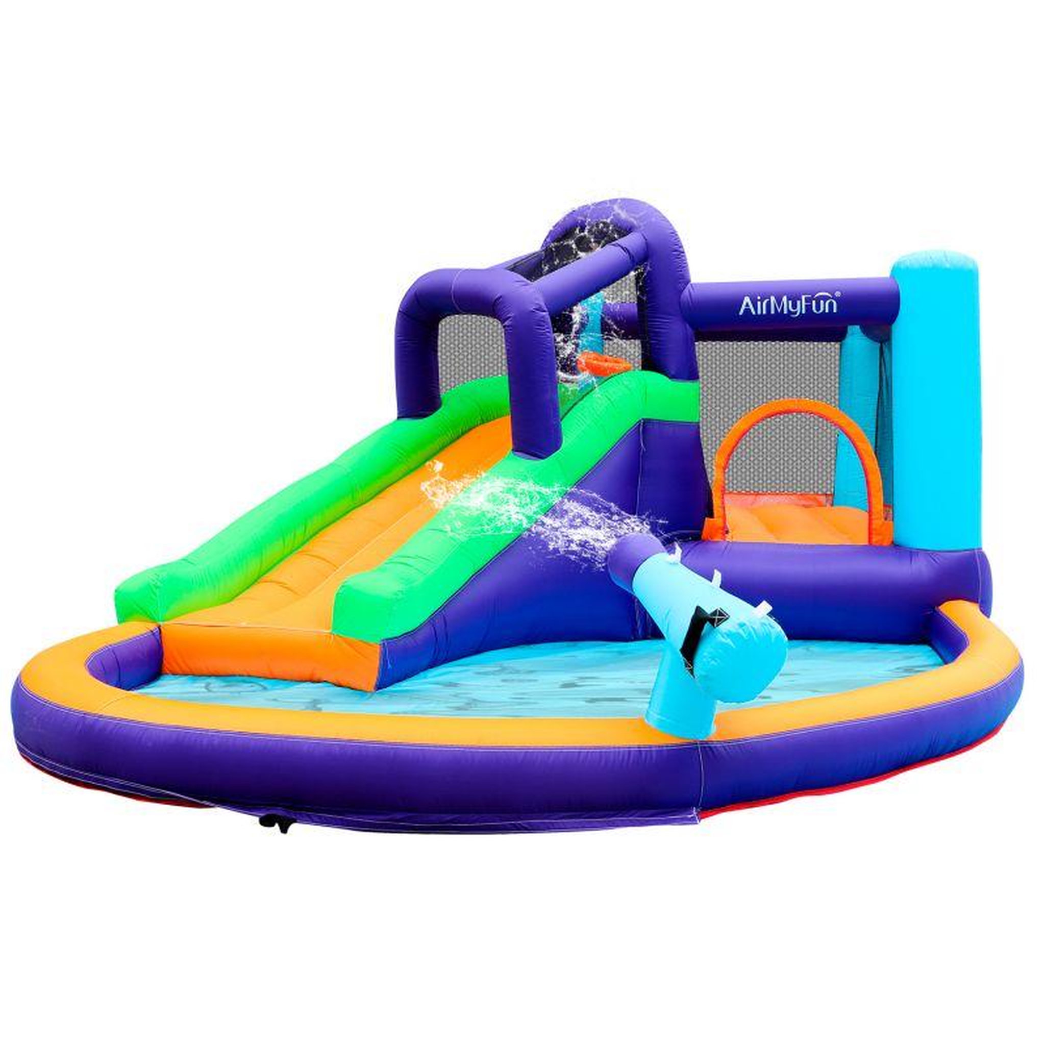 Voir la diapositive 1 : AIRMYFUN Château Aquatique Gonflable Magic Island avec toboggan et canons à eau, 430x380x190 cm - souffleur et sac de rangement inclus
